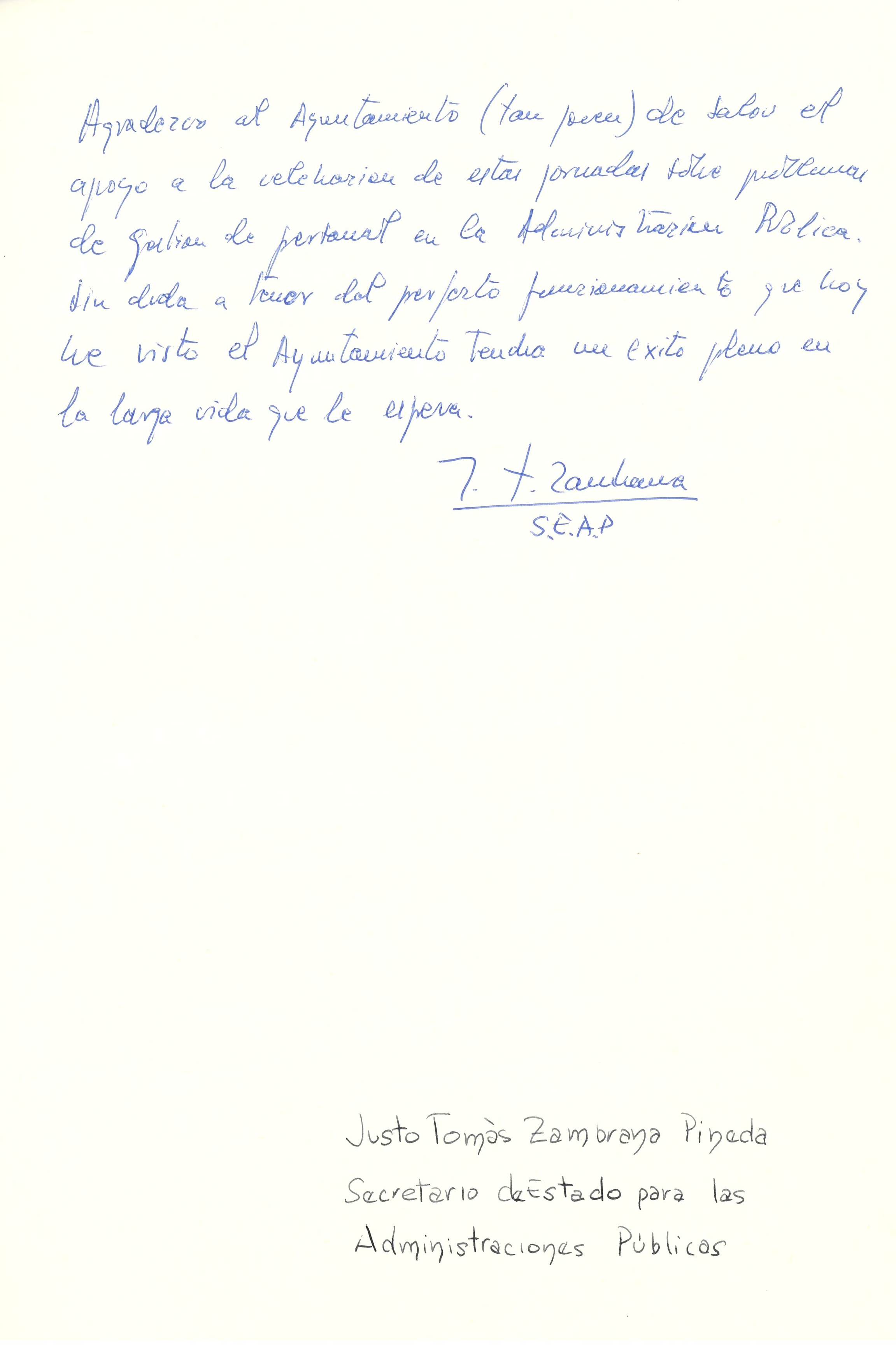Justo Tomàs Zambrana Pineda, Secretario de Estado para las Administraciones Públicas, 1994