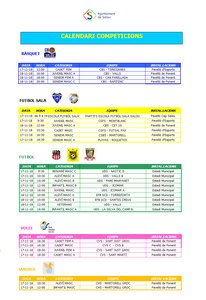 Calendari de competicions esportives del  cap de setmana 17/18 de novembre a Salou