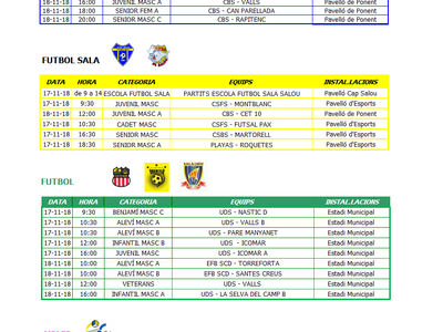 Calendari de competicions esportives del  cap de setmana 17/18 de novembre a Salou