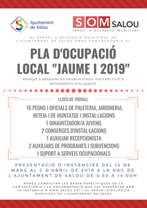 Llistat definitiu de persones admeses del procés selectiu convocat per a l'accés al Pla d'Ocupació Local "Jaume I 2019" de l'Ajuntament de Salou