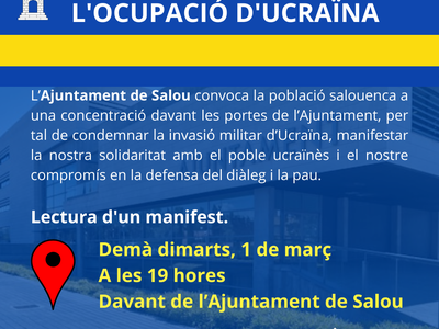 CONVOCATÒRIA: CONCENTRACIÓ PER LA PAU I L'ATURADA DE L'OCUPACIÓ D'UCRAÏNA, DEMÀ DIMARTS, 01/03, A LES 19 H, DAVANT DE L'AJUNTAMENT DE SALOU