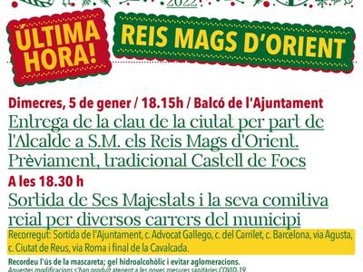 L'Ajuntament de Salou informa sobre els canvis en el recorregut de la Cavalcada de Reis, prevista per aquest dimecres, 5 de gener