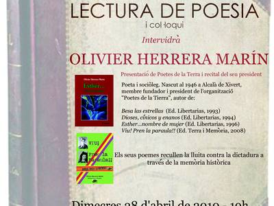 Lectura de Poesia i col.loqui a la biblioteca municipal de Salou on intervindrà Oliver Herrera Marín