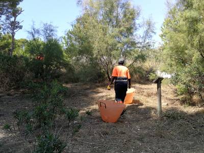 La brigada municipal limpia el sotobosque de varios puntos de Cap Salou