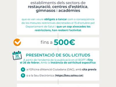 El Ayuntamiento de Salou abre hoy lunes el plazo para que los titulares de actividades de los sectores económicos que suspendieron temporalmente su actividad el 15 de octubre como medida para la contención puedan pedir la ayuda directa de 500€