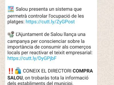 El Ayuntamiento de Salou crea un chat de WhatsApp para mantener informada a la ciudadanía sobre el municipio