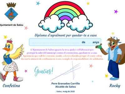 El Ayuntamiento de Salou edita un diploma para agradecer el buen comportamiento de los niños y niñas del municipio ante el confinamiento por el coronavirus
