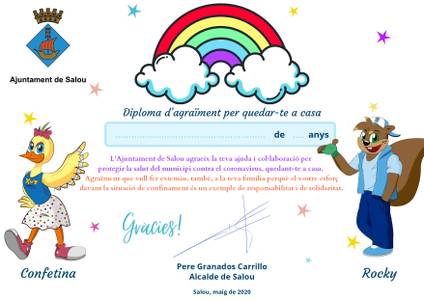 El Ayuntamiento de Salou edita un diploma para agradecer el buen comportamiento de los niños y niñas del municipio ante el confinamiento por el coronavirus