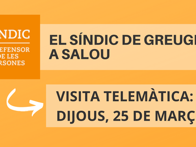 El Síndic de Greuges atenderá, de forma telemática, a la ciudadanía de Salou, este jueves, 25 de marzo